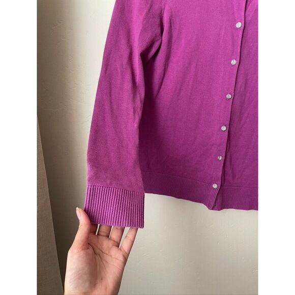Ann Taylor Sweater Women's XXS Petite Purple Cardigan Loft Crystal Button Up - Picture 3 of 4